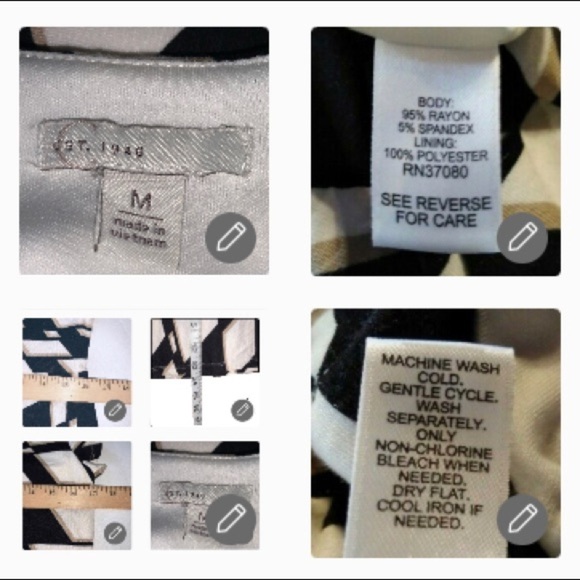 C EST. 1946 Women's Med Stretch Rayon Maxi Dress Black/White/Tan Abstract SS - Picture 7 of 12